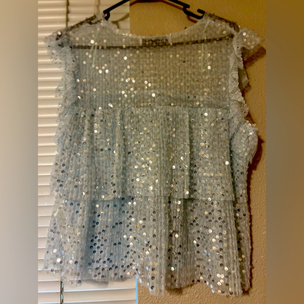 Zara Beaded light blue blouse. - Picture 4 of 4